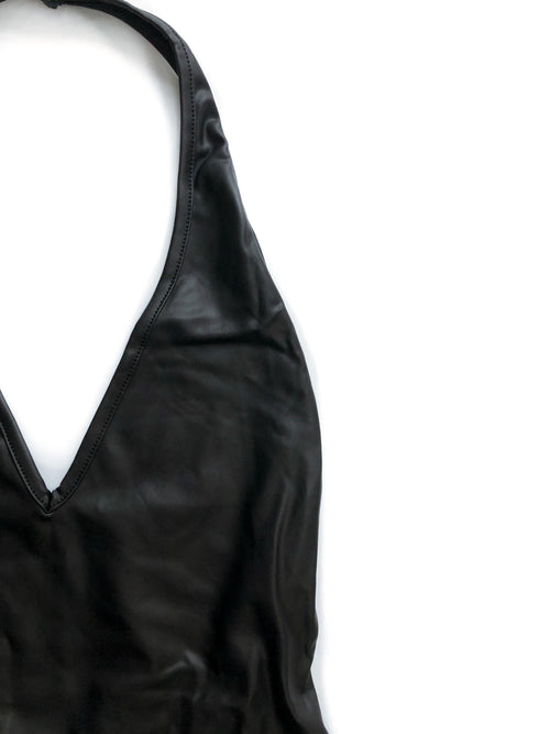 Cora Vegan Leather Bodysuit - Black
