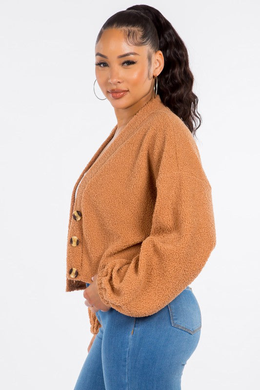 Caroline Boucle Knit Cardigan Sweater - Mocha