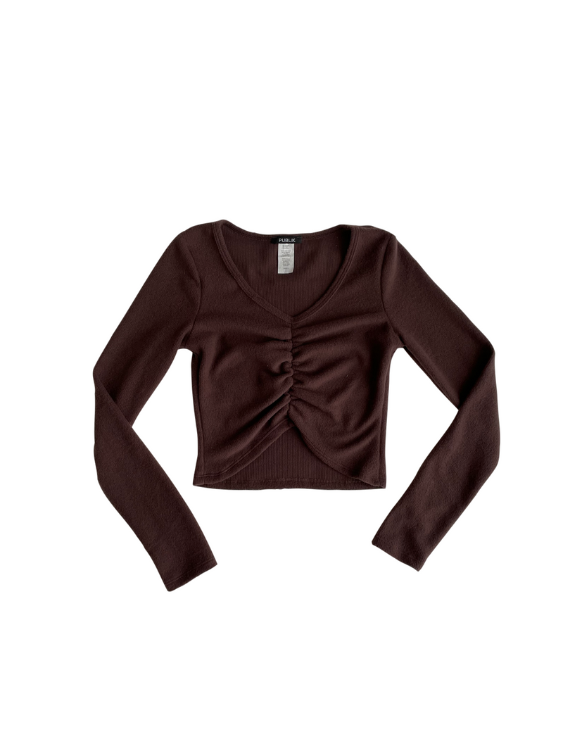 Annalise Ruched Long Sleeve Top - Brown