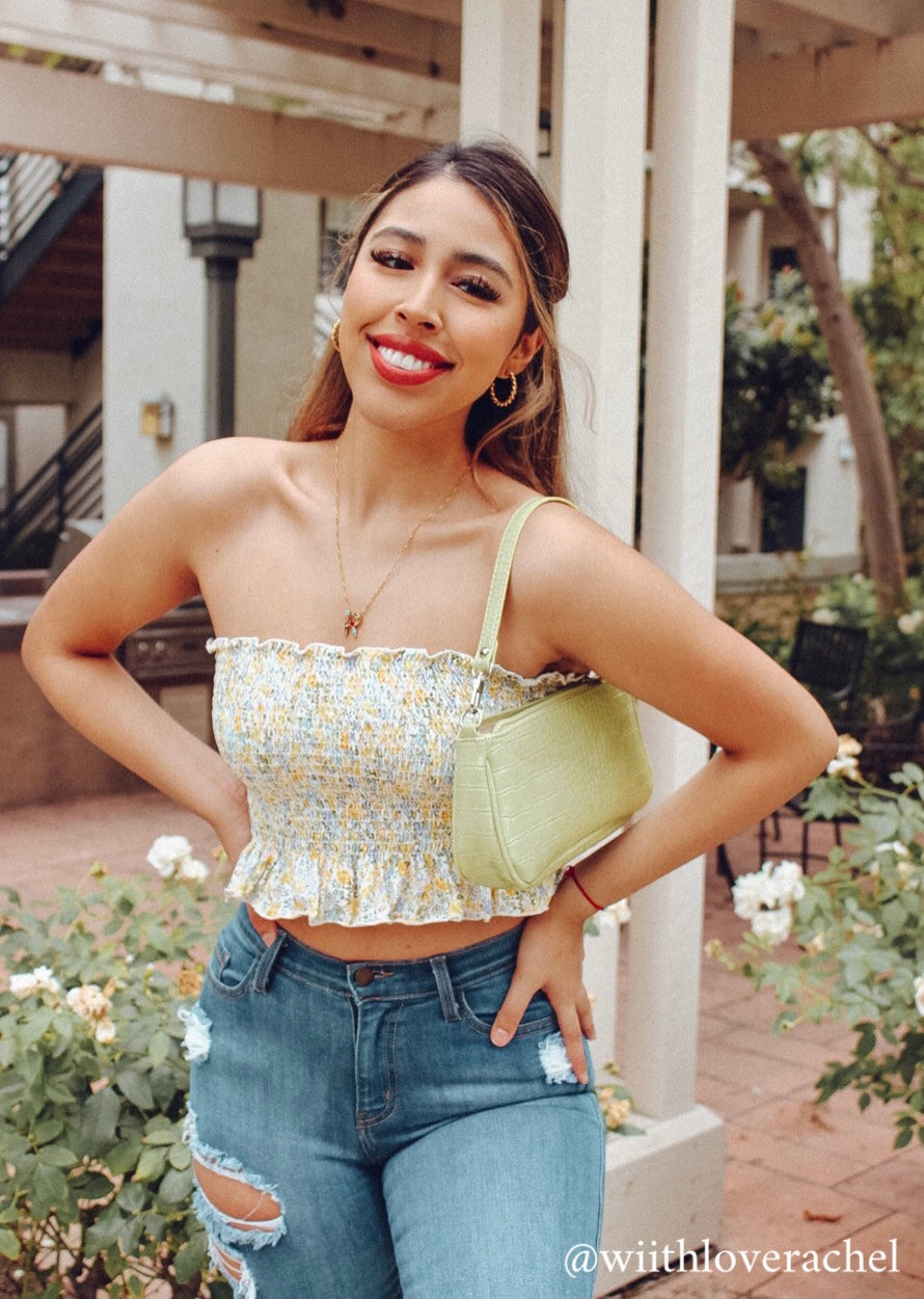 yellow smocked top