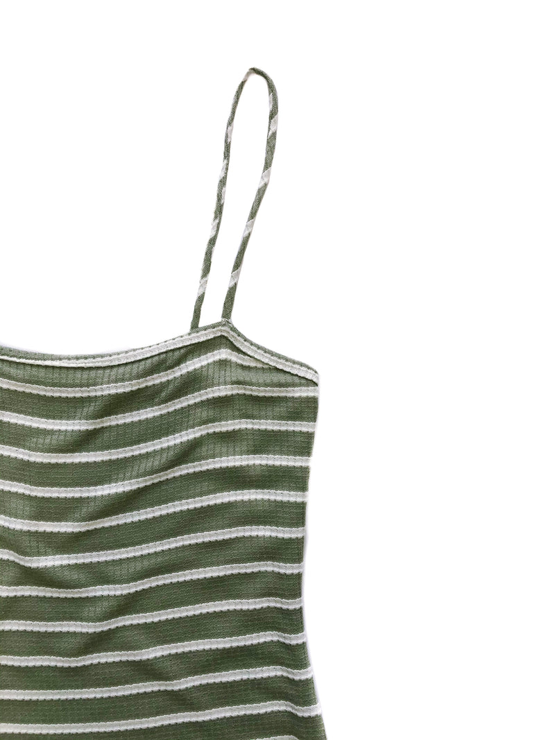 Diana Ribbed Stripe Mini Dress - Green/White