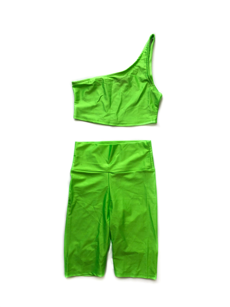 Ava One-Shoulder Sporty Set - Neon Green