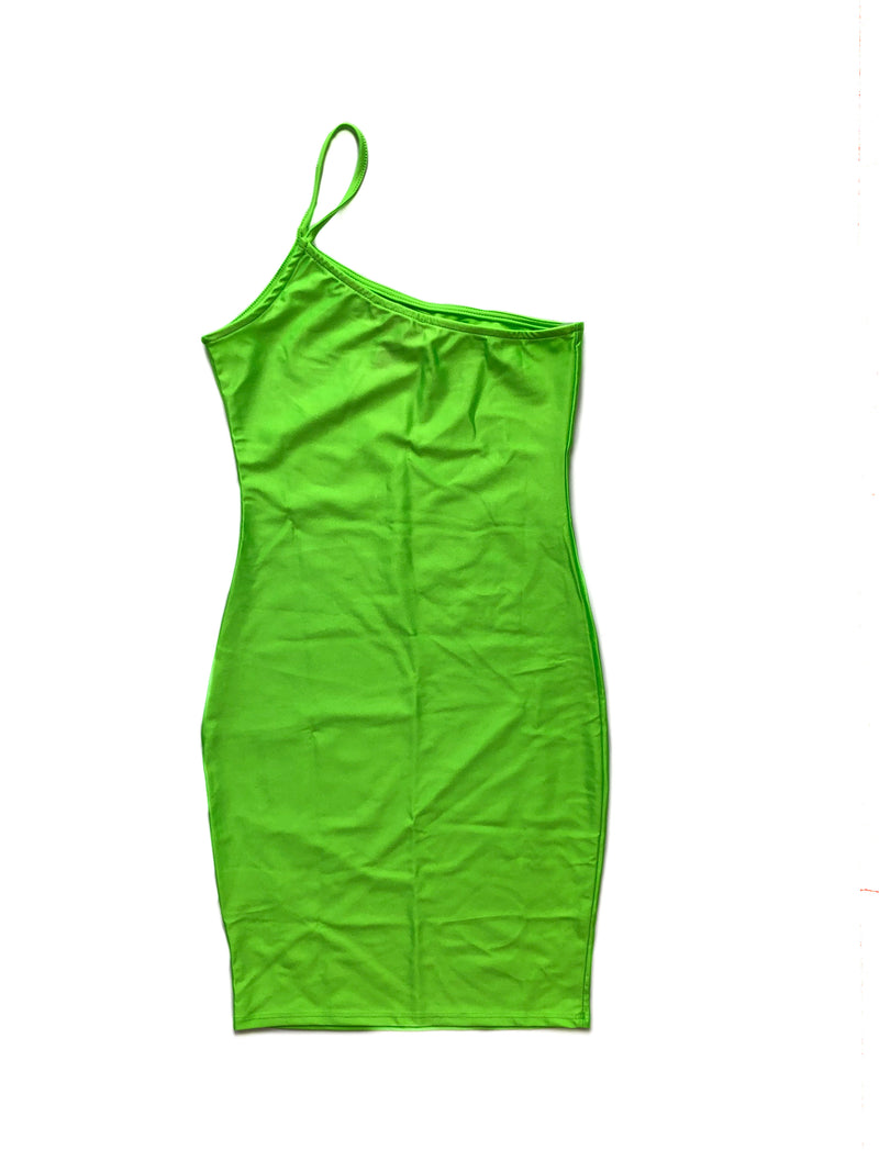 Aria Asymmetrical Mini Dress - Neon Green