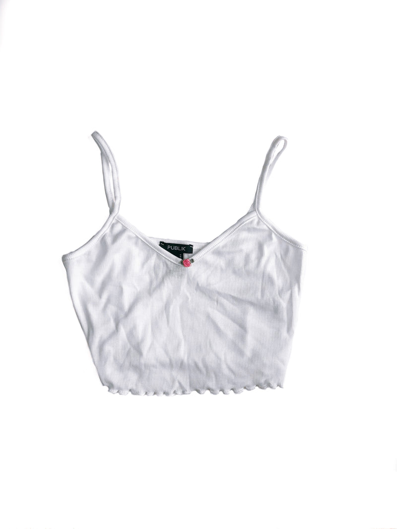 Alice Ribbed Crop Top - White