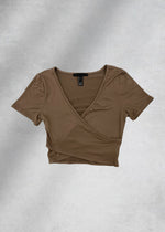 Wendy Crossover Crop Top - Taupe