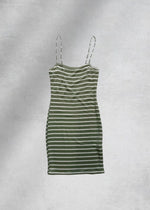 Diana Ribbed Stripe Mini Dress - Green/White