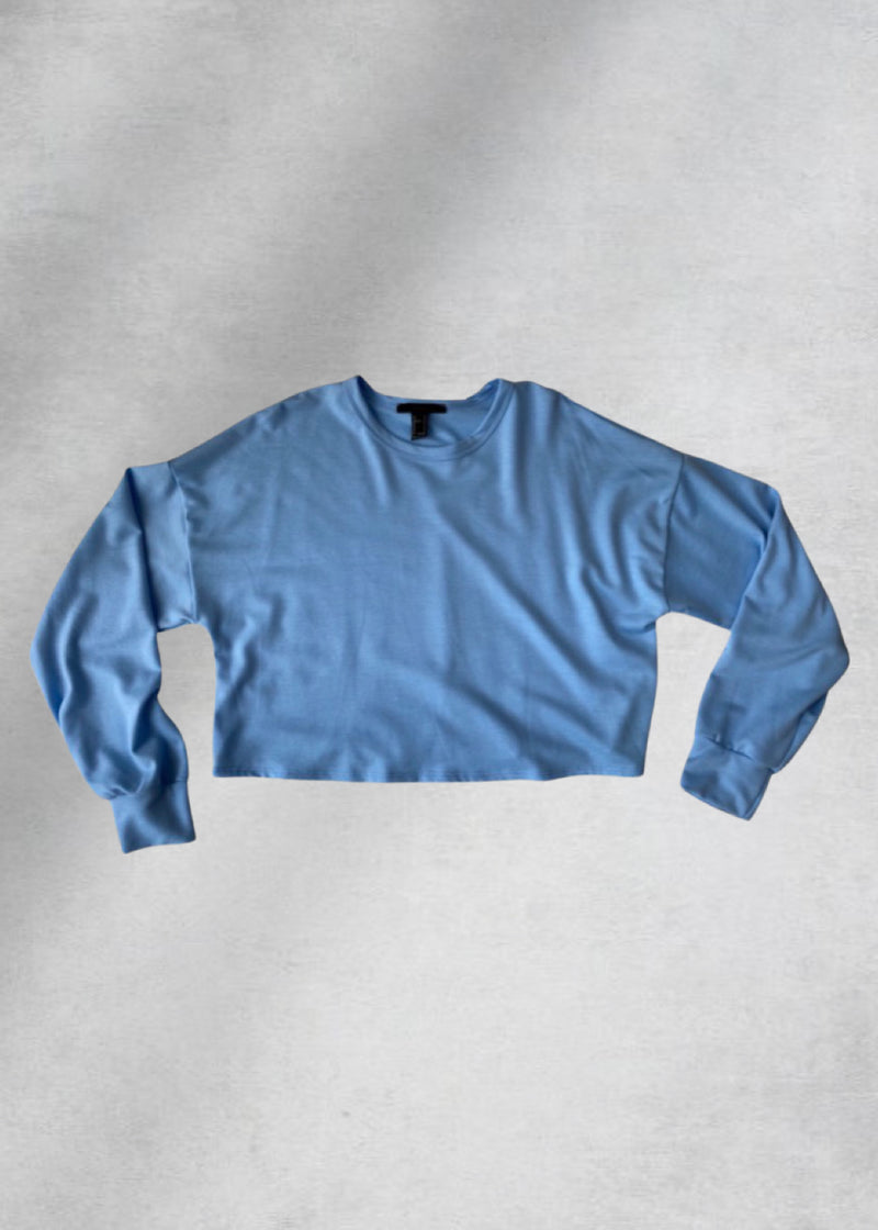 Ellie Cropped Sweatshirt Top - Blue