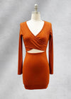 Crystal Ribbed Crisscross Mini Dress - Rust