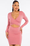 Crystal Ribbed Crisscross Mini Dress - Pink